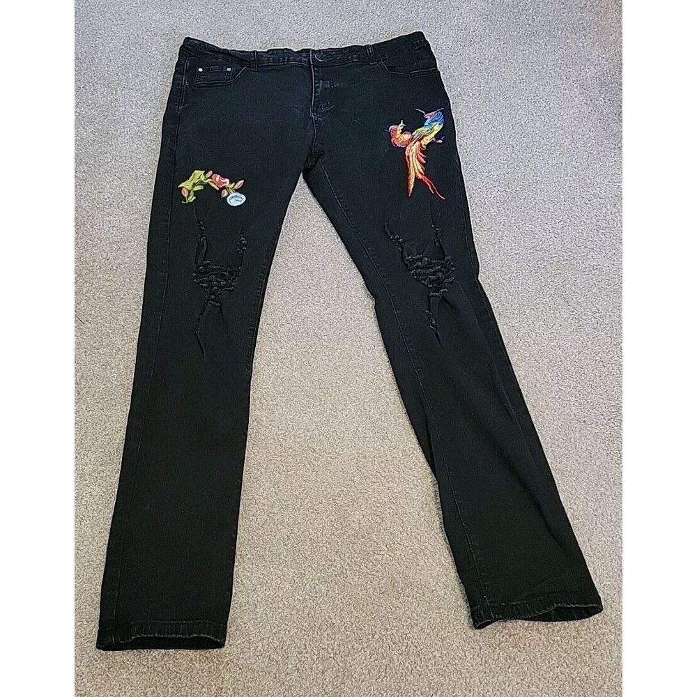Men's BLACK Jeans Size 40 WITH EMBRODIERY GB18401-2010 CLASSIC‎ B